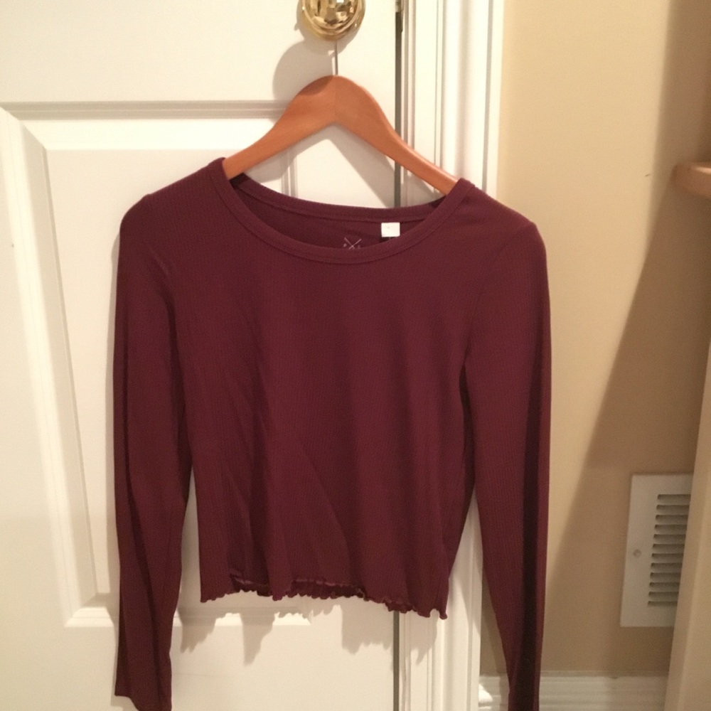 PacSun Basics Red Lettuce Cut Crop Top